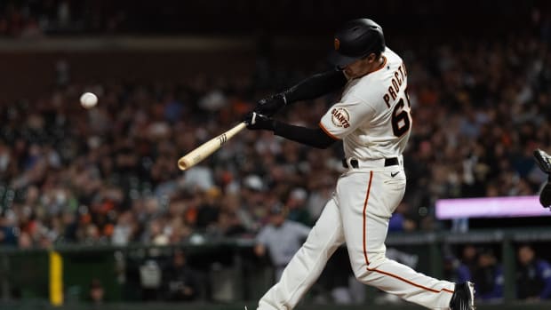 SF Giants second baseman Ford Proctor hits a home run. (2022)